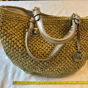 Michael kors weave straw & leather tote